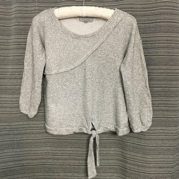 grey & gray White/Black Pinstripe Cotton Knit Top Size Small - Picture 1 of 8